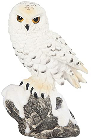 ICE Armor 5 H Snowy Owl Standing on Rock Statue Wild Animal Decoration Figurine Office Desk/Home/Living Room/Table Decor, Perfect House Warming Gifts for New Home