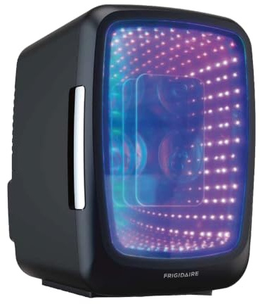 Frigidaire Gaming Light Up Mini Beverage Refrigerator, 6 can, 4 liters, Cooler with large see through door and LED lights Perfect for Gaming Experience, Home, Office, or Cars.12V Charger (Stealth)