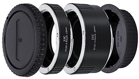 JJC Autofokus (AF) Makro-Verlängerungsrohr mit TTL-Belichtung für Nahaufnahmen für Canon EF/EF-S Mount DSLR & SLR Kameras und EF/EF-S Mount Objektive (12mm/25mm Set)