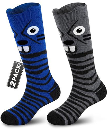 Muezna 2 Paar Kinder Merinowolle Skisocken, Jungen Mädchen Winter Thermosocken Kindersocken Sportsocken Knie-High Warme Dicke Skifahren Skaten Socken (OTC)