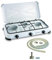 KEMPER - Tragbarer Gaskocher, 3 Flammen, 3450 W, weiß, lackiert, Deckel, Kochfeld + Gasschlauch