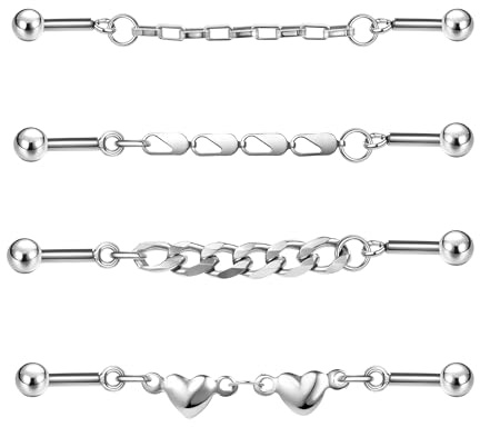 ZS 4 Piezas 14G Cadena Larga Industrial Barbell Pendientes, Acero Quirúrgico 314L Cartílago Helix Stud Pendientes, Barra Industrial Piercing Joyería Para Mujeres Hombres (Estilo Mixto A, 14G (1,6mm))