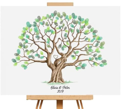 Husoiuy Huella dactilar árbol boda libro de visitas | Árbol de huellas dactilares de boda | Libro de visitas con lienzo de árbol de huellas dactilares | Pintura de firma de huellas dactilares -