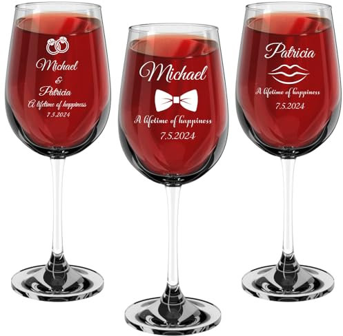 Calice da vino con incisione personalizzata/nome testo, bicchiere da vino rosso inciso come regalo per compleanno, anniversario, matrimonio, fidanzamento, Capodanno, Natale