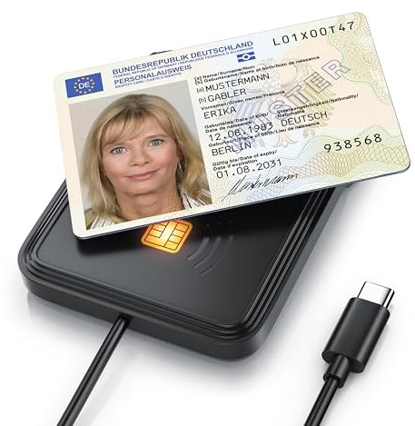 CSL - USB C Chipkartenleser mit NFC - SmartCard Reader - SIM Kartenlesegerät - ISO 7816 – ISO 14443 - Mac OS X + Windows 7-11 - für den neuen Personalausweis Krankenkassenkarten Bankkarten