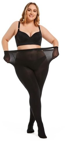 HA WA 80 Denier Women's Plus Size Tights Stretch Opaque Control Top Tights, Opaque Winter Warmth Plus Size Pantyhose for Women.(B-XXL)