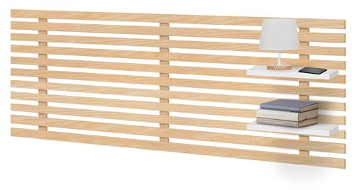 DHOME Testiera con Mensole in Legno riciclato DM Sospesa a Parete Stile Pallet Letto Vintage Nordico Ferramenta inclusa (Stile Giapponese, Legno Naturale/Bianco, 160cm)