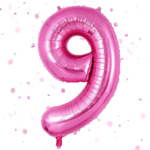 Palloncino con numeri rosa, palloncino rosa caldo 9, palloncino gonfiabile rosa caldo 9 da 40 pollici, palloncino rosa numeri 9 da 101 cm, palloncino elio 9, palloncino 9 compleanno per feste di