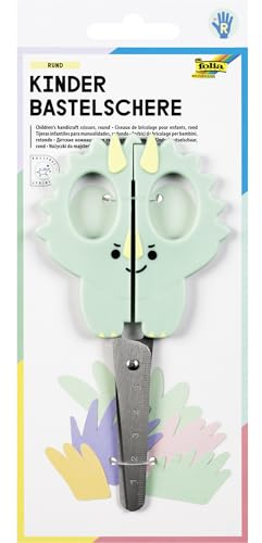 folia 774 - Forbici Artigianali per Bambini Dino, ca. 16 cm, Forbici per Bambini con Motivo di Dinosauro e Righello in Rilievo, in Acciaio Inox con Angoli arrotondati, per destrimani