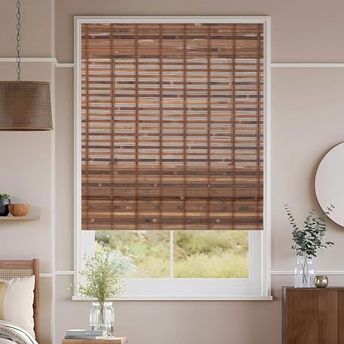 ALIMOO Bamboo Roman Shades Cordless, Light Filtering Roll Up Window Blinds, Natural Cordless Bamboo Blinds Shades for Interior Home Office, 24 W x 72 L