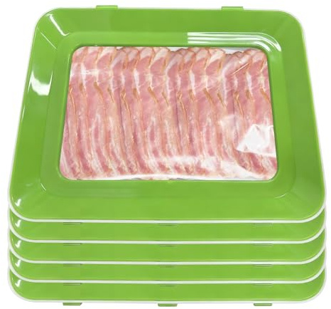 5 vassoi per conserve, sottovuoto, con pellicola elastica, per salumi, frigorifero, organizer, salsicce, salumi, verde, riutilizzabili, per cucina