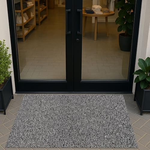 Ultralux slitstark smutsfångare dörrmatta, halkfri dränering entrématta, 60 x 40 cm, hållbar vinylspole lera och dammbarriärmatta, utomhusskrapa dörrmatta, ingen baksida och kant, svart och vit