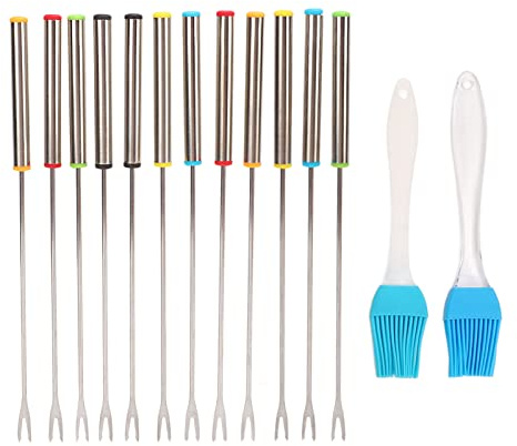 CFTGIW 12 Forchette per Fonduta da 24 Cm, Bastoncini per Fonduta Portatili in Acciaio Inossidabile con Manico Termico, Utensili da Cucina, Pentola in Acciaio Facile per Forchette per, da Frutta,