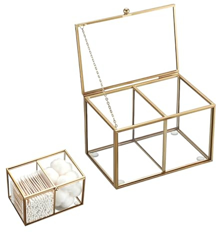 Junhonze Recipiente Para Bastoncillos De AlgodóN - Dispensador De Discos De AlgodóN De Cristal - Organizador Tocador, Puede Almacenar Hisopos DeAlgodóN, Tampones, Huevos De Belleza, Joyas, CosméTicos