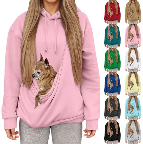 Sweat à Capuche Femme avec Grande Poche Kangourou Fonctionnelle,Pull de Transport pour Chat et Chien,Sweatshirts pour Amoureux des Animaux domestiques (XXXL)