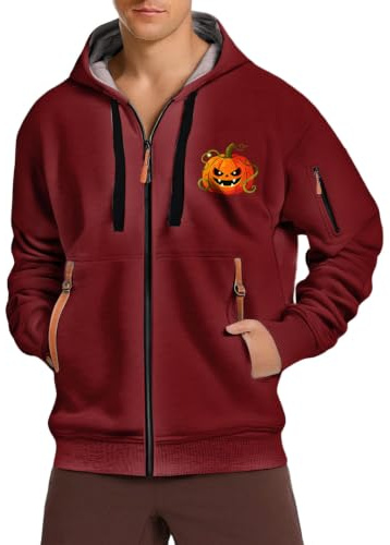 Huvtröja med dragkedja, 3 XL, sweatjacka, sportjacka herr med huva | Huvtröja herr långärmad, sportig fritidsjacka herr fritidsjacka med tryck träningsjacka för halloween kostym