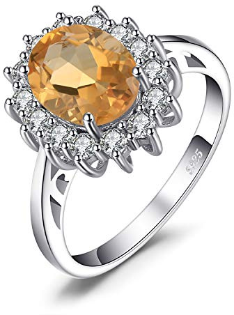 JewelryPalace Prinsessan Diana Kate Middleton ädelsten äkta Citrin Ringar, Förlovningsring Vigselringar Förlovningsring Silver 925 Damer, Silverringar Frieri Ringar, Damsmycken 57