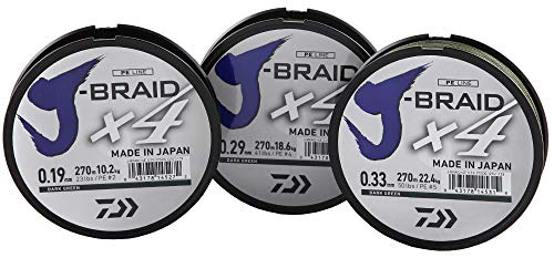 New Daiwa J-Braid X4 Fishing Line Dark Green 270m 41lb 0.29mm JB4E0.29-270D