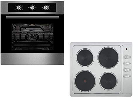 Cookology Oven & Hob Bundle | Unbranded 60cm Built-in Electric Fan Oven with Minute Minder & Solid Plate Hob Pack in Stainless Steel