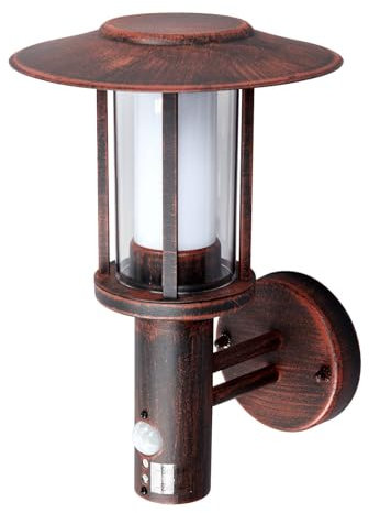 Lindby LED Wandleuchte außen 'Pavlos' mit Bewegungsmelder (spritzwassergeschützt (Landhaus, Vintage, Rustikal) in Braun aus Edelstahl (1 flammig,) - Wandlampe für Außenwand/Hauswand, Haus, Terrasse