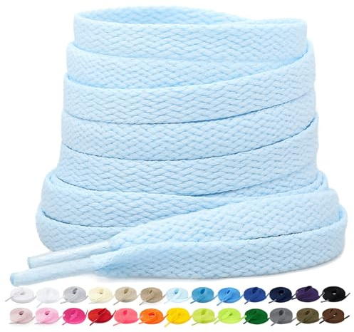 Stepace 2 Pairs Flat Trainer Shoe Laces 5/16 Wide Laces for Sneakers Sports Athletic Shoes - 15 Colors Shoelaces Light Blue 140