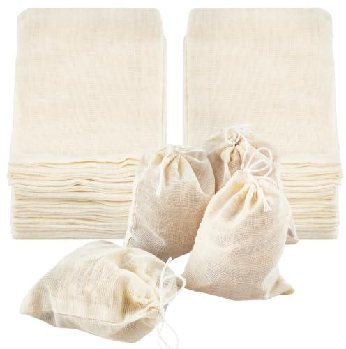 TUZAZO 50 Pcs Muslin Bags with Drawstring 4x6 In, Cotton Sachet bags Empty