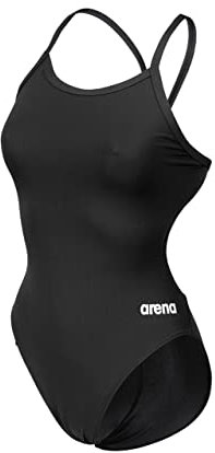 ARENA Solid Challenge Team One Piece Women's Swimsuit, Quick Dry Women's Swimwear, Chlorine Resistant Eco MaxLife Fabric Sports Swimsuit, UV Protection and Lined Front Fabric Black-White