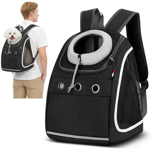 ALLSOPETS Zaino Cani Zaini Porta Cani Gatti Zaino Trasporto Cani e Cuccioli Marsupio Animali Domestici Zaino Gatto con Guinzaglio di Sicurezza per Viaggo Campeggio Escursioni (Nero Carbone)