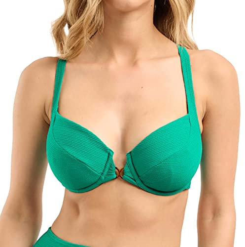 Sans Complexe Women's Glamourous Textured Underwired Bikini top, Tropical Green, 95E