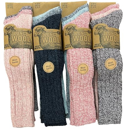 3 Pairs Ladies Soft Thermal Premium Quality Long Wool Blend Boot Socks Mix Colours Size UK 4-8 EU 37-42