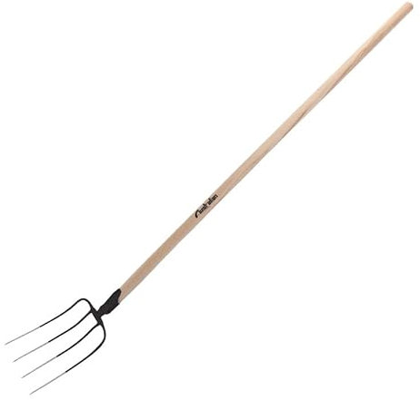 La zappa Forca per fieno in acciaio con denti affilati piatti manico antiusura (Forca + Manico in legno / Forca 4 denti)