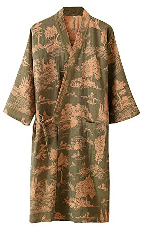 OWLONLINE Herren-Pyjama im japanischen Stil, Gaze-Baumwolle, japanische Kimono-Robe, Größe XL, A2