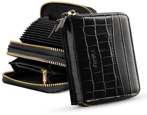 Vulkitty Portefeuille Porte-Cartes de Crédit pour Femmes Porte-Cartes Accordéon en Cuir Petit Sac à Main avec Blocage RFID et Poche à Monnaie Zippée