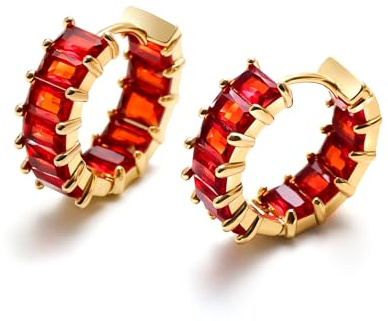 MESOVOR Pendientes de aro de Circonita Cúbica para Mujer, 18 K Chapado en Oro Multicolor Circonia Cúbica Huggie Pendientes Fiesta Joyería Regalos para Mujeres Niñas (Rojo)