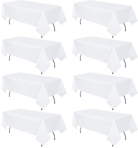 8 Pack White Tablecloth 60 x 102 Inch Rectangular Table Cloth for 6 Foot Rectangle Tables, Wrinkle Resistant Washable Polyester Fabric Table Covers for Wedding Party Banquet Buffet and Camping
