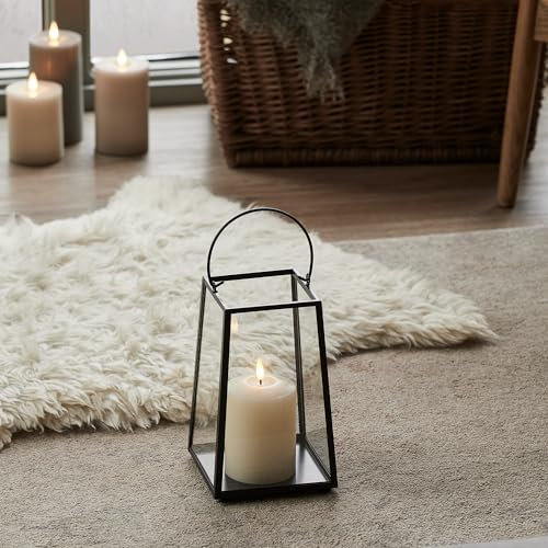 Lights4fun Lanterna da Giardino in Metallo Nero di 21 cm con Candela a LED TruGlow® con Timer per Interni ed Esterni