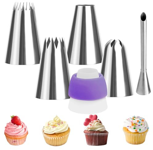 6 Stück Spritzbeutel mit TüLlen, Spritztüllen, Spritztüllen Set, Spritztülle, Edelstahl Spritztüllen Groß Geeignet Zum Dekorieren von Desserts, Kuchen, Cupcakes, Keksen, Gebäck, SüßIgkeiten