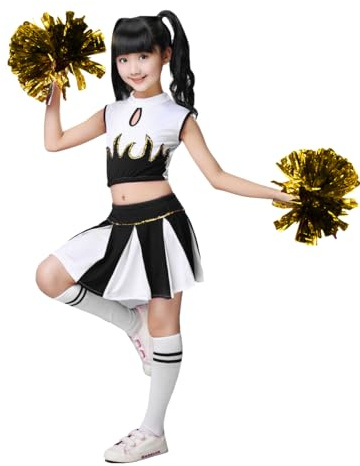 LOLANTA Cheerleader kostym för tjejer cheerleader uniform förklädnad (svart, 6–7 år, taggstorlek 130)