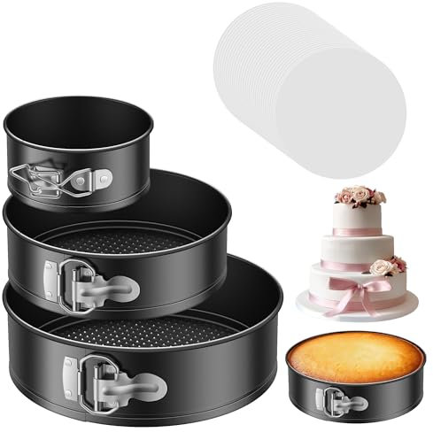 Kootek Cake Pan Set of 3, Nonstick Springform Pans with Removable Bottom, 4, 7, 9 Inch Round Cheesecake Baking Pans with 50 Pcs Parchment Paper Liners