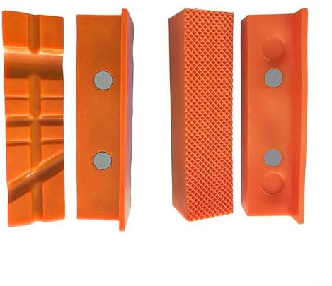 Mandíbula magnética para almohadillas, 4 piezas de 4, 5, 6 pulgadas, mandíbula magnética suave de goma, diseño multiranura para banco de banco de metal (4 pulgadas naranja)