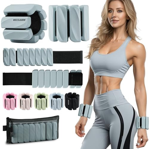 BECOJADDE Lot de 2 poids pour chevilles et chevilles - 450 g par poids pour les jambes et les bras - Pour pilates, course, jogging, cardio, musculation, bleu gris