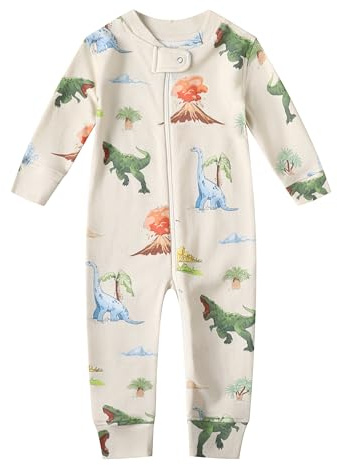 Owlivia Organic Cotton Baby Pajamas, Footless Sleep N Play, Long Sleeve Romper (Size 0-24 Months, Unisex, Multiple Animal Print Colors)