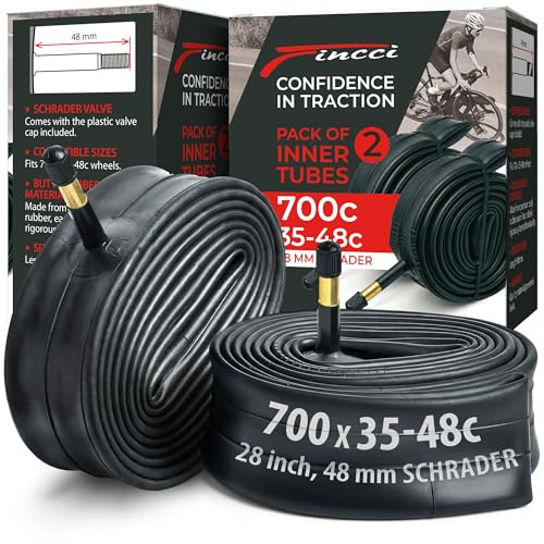 Fincci Velo Chambre a Air 700 x 35c 38c 40c 42c 44c 46c 48c - Pair Chambres à Air 28-29 avec 48 mm Schrader Valve, pour Vélo de Course, Route, Gravel, de Ville, Vintage, électrique Homme - Pack 2