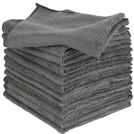 Hisdricus 12 Stück Microfaser Handtücher - 30x30cm Reinigungstücher für Küche - Mikrofasertücher waschbar - Microfaser Putztuch für Auto - Spüllappen Größe,Grau