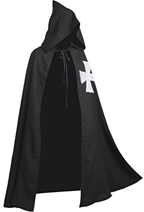 BLESSUME medeltida templar riddare kappa sjukhus mantel med huva (svart 1)