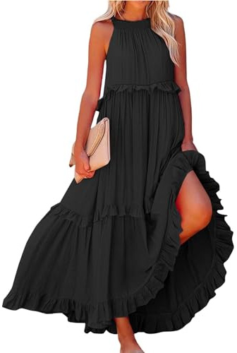 Vestidos De Fiesta Mujer Elegantes Elegante Vestido Largo Mujer Verano Fiesta Sin Mangas Ceremonia Invitada Boda Ropa Boho Novia Casual Dresses for Women(Negro,L)