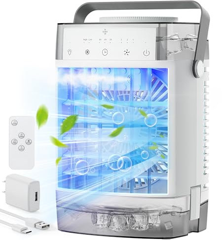 Smartale Portable Air Conditioners, Mini Evaporative Air Cooler with Remote, 3 Wind Speed & 2 Mist Mode, 7-Color Night Light, 2-4-8H Timer, 1600ML Water Tank Small Cooling Fan for Home Office Bedroom