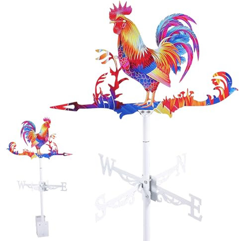 Gallo e lupo per giardino, banderuola in acciaio inox, con motivo a forma di gallo e lupo, per tetto, casetta da giardino, terrazza, cortile, decorazione (rosso)