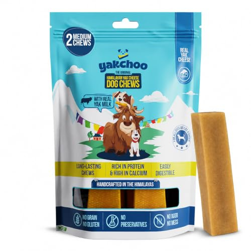 Yakchoo Premium Himalayan Yak Chews for Dogs 140g(Medium - 2 Chews)| 100% Natural Cow & Yak Milk Dog Chew for Medium Breeds | Yak Bones | Long Lasting Dog Treats | Dental Chews for Aggressive Chewers