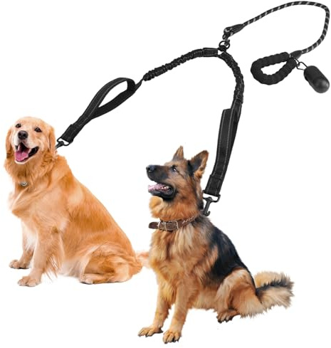 Correa Doble para Perros, 360°Sin Enredos Correa Doble Perro Reflectante Correa para Dos Perros Juntos con Dos Asas Acolchadas Y Bolsa De Residuos para Paseo Y Entrenamiento (11-80Kg)